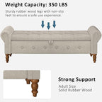 Storage Ottoman Bench for Bedroom, Linen 52" End of Bed Bench with Rolled Arms Upholstered Ottoman Bench Fit for Bedroom, Living Room, Entryway, Linen Gray