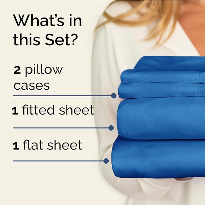 Twin XL Sheets Set 4 Piece - Includes 2 Pillowcases - Bed Sheets Twin XL Size - Soft Hotel Luxury Bedding - Cooling, Comfy & Breathable - 1 Flat & 1 Fitted & 2 Pillowcases w/ Deep Pockets - Royal Blue