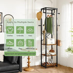 IBUYKE Coat Rack with Shelves, Freestanding Hall Tree with 3 Shelves and 8 Hooks, Industrial Clothes Stand for Entryway, Hallway, Bedroom, Rustic Brown UTMJ088H