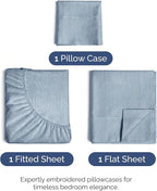 Twin Size 3 Piece Sheet Set - Comfy Breathable & Cooling Bed Sheets Set - Hotel Luxury Bedding for Women, Men, Kids, Teens, Boys & Girls - Deep Pockets, Soft & Wrinkle Free - Blue (Heathered Sheets)