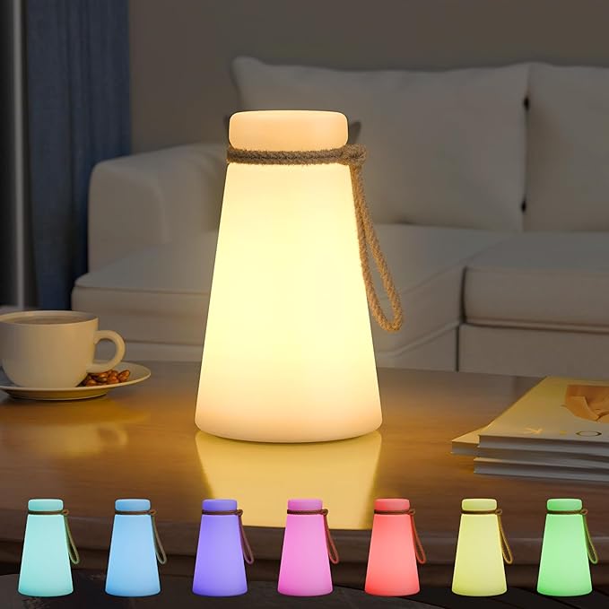 Portable Outdoor Table Lamp, Cordless Rechargeable Outdoor Table Lanterns RGB LED Lights with Remote, IP44 Water-Resistant Battery Operated Hanging Lamp for Patio Garden Camping Dining Room