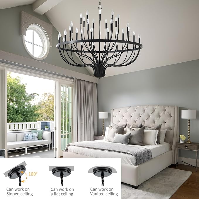 Black Chandelier 36-Light Industrial Iron Candle Chandelier Modern Suspended Farmhouse Chandeliers Pendant Light Fixtures for Dining Room Bedroom Living Room Kitchen Island Foyer E12 Bulb