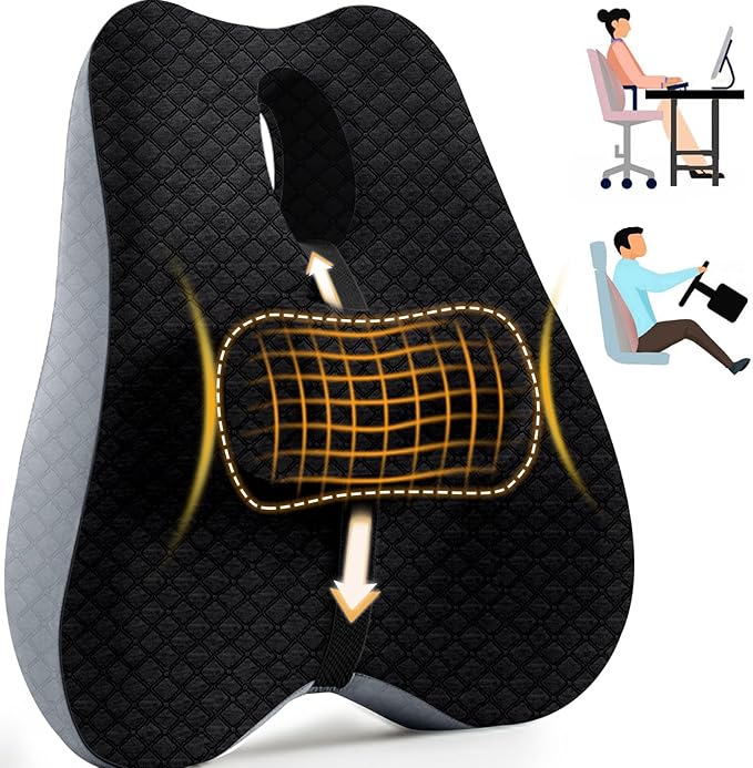Lumbar Support Pillow for Office Chair Back Support Pillow for Car, Computer, Gaming Chair, Recliner Memory Foam Back Cushion for Improve Posture (Black)