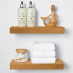 Homeforia 16 inch Golden Oak Floating Shelf, High End Solid Real Wood 16inch Small Floating Shelves for Wall Mounted, Oak Wooden 16in Floating Shelves, Heavy Duty Bracket, 16 X 6.5 X 1.75 in, Set of 2