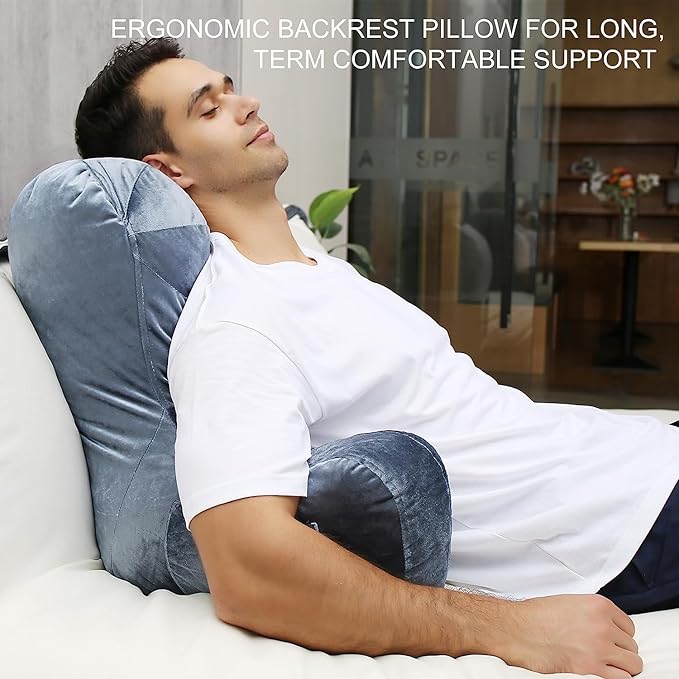 Reading Pillow Adults 31’’, Backrest Pillow with Arms for Sitting in Bed Couch Shredded Memory Foam, Back Pillow with Leg Pillow and Pockets for Reading/Gaming/Relaxing,Black