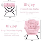 Plush Lazy Chair and Ottoman, Large Contemporary Accent Lounge Chair with Armrests and a Side Pocket, Modern Leisure Upholstered Sofa Reading Armchair with Footrest for Bedroom, Living Room