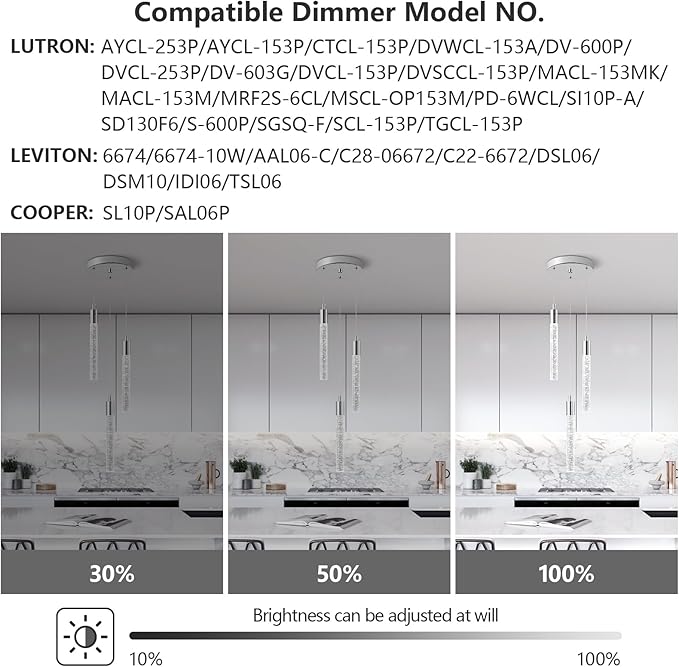 Modern Light Fixture Kitchen Island Pendant Light Dimmable LED Chrome Pendant Lights Mini Crystal Pendant Lighting for Bedroom Dining Room Living Room（3-Light ）