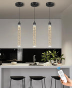 Modern Pendant Lights Kitchen Island Black Crystal Mini Pendant Light with Dimmable LED 2700K-6000K,Bubble Crystal Chandelier Dining Room and Bar - 1 Pack