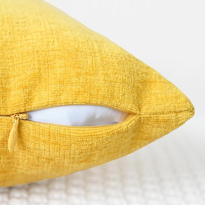 CaliTime Throw Pillow Covers Decorative 22 X 22 Inches Pack of 2 Cozy Chenille Cushion Cases for Couch Sofa Bed Living Room Home Mustard Yellow
