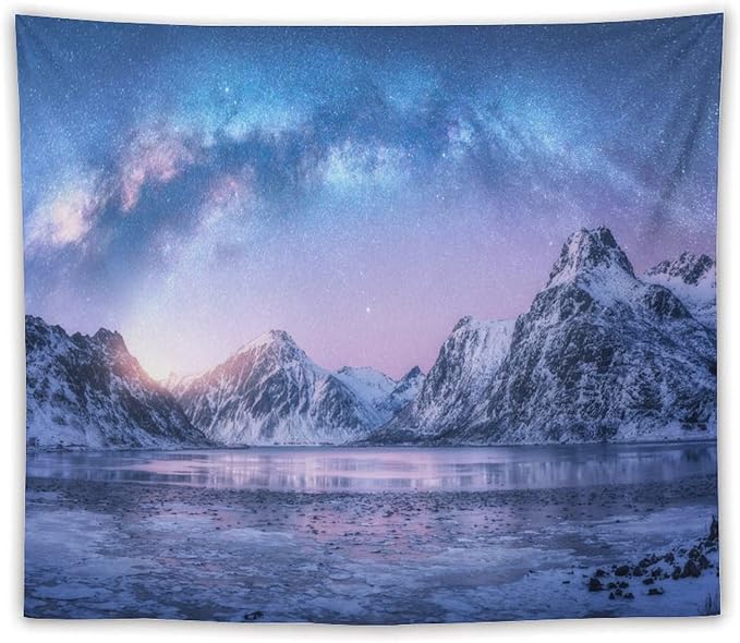 HZOHNAGO Mountain Tapestry Aurora Snow Mountain Sunset Pattern Printed Wall Tapestry Wall Hanging for Bedroom Living Room Dorm 60" W x 50" H