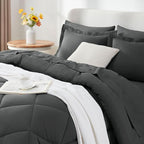 CozyLux Full Size Comforter Sets Dark Grey - 7 Pieces Bed in a Bag Full, Luxury Soft Bed Set for All Seasons, Bedding Set with Down Alternative Comforter, Sheets, Pillowcases & Shams