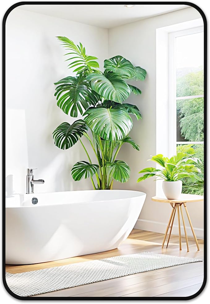 Fabuday Black Wall Mirror for Bathroom Over Sink - 20x30 Matte Metal Framed Rectangle Mirror, Rounded Rectangular Vanity Mirrors for Living Room, Bedroom, Entryway, Hallway, Horizontally/Vertically