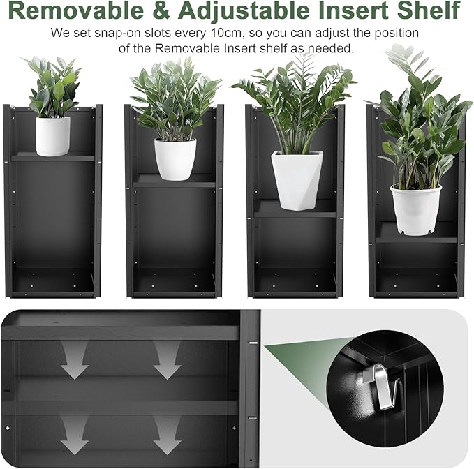 Tall Metal Cube Planter for Outdoor Plants 15" L x 15" W x 30" H, Heavy Duty Steel Planter Box with Removable Insert Shelf, Rectangular Planters for Porch, Garden, Yard, Hotel (Black)