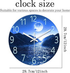 XFM Blue Moon Wall Clock Battery Operated 12 Inch Modern Silent Non Ticking Clock Decorative Wall Clocks for Kitchen Living Room Bedroom