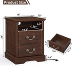 2PCS Farmhouse Nightstands with Charging Station，18" End Table with 2 Drawers，Farmhouse Nightstand with Vintage Handles, Bedside Cabinet for Bedroom for Bedroom, Living Room,Walnut