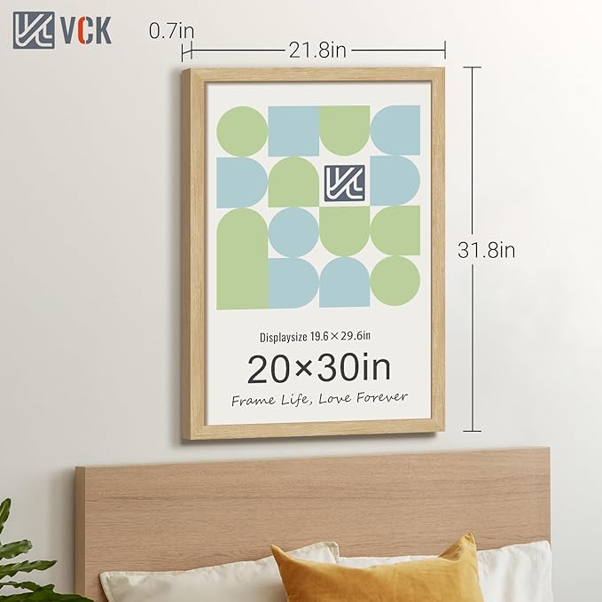 VCK 20x30 Oak Wood Frame for Poster & Picture, Natural Solid Wood Photo Frames 3 Pack, Wall Mounting Hanging