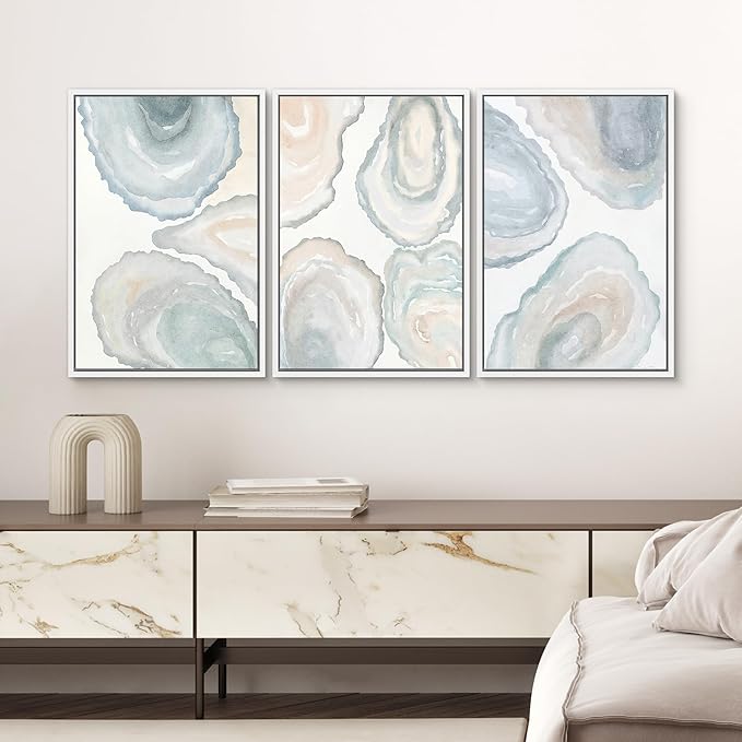 SIGNWIN Framed Canvas Print Wall Art Abstract Geode Soft Pastel Agate Slice Photography Modern Art Minimalist Black and White for Living Room, Bedroom, Office - 24"x36"x3 White