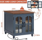 Farmhouse End Table Set of 3 with Charging Station, 18'' Narrow Side Table and 24" Large Sofa Side Table with Glass Barn Door Storage, Wood Night Stand Bedside Table for Living Room,Bedroom