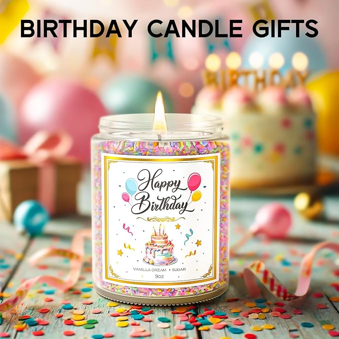 Birthday Candles - 9 oz Happy Birthday Candle with Vanilla Birthday Cake Scent, Gifts for Women & Men, Friendship Ideas