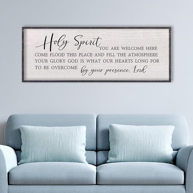 LuZhiQiang Holy Spirit You are Welcome Here Wall Decor 40"X15" Quote Christian Bible Verse Scripture Religious Art Wall Sign (Black)