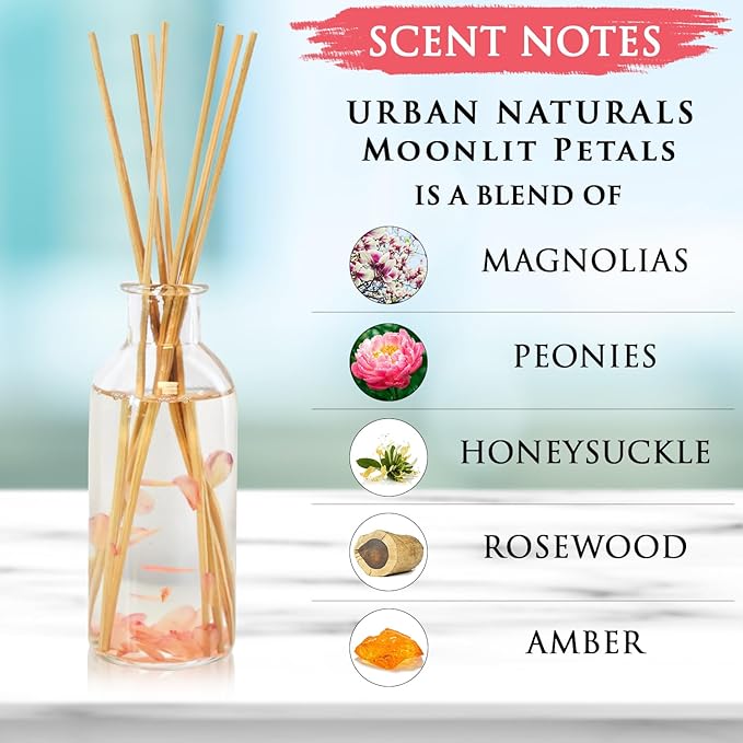 Urban Naturals Moonlit Petals Reed Diffuser Oil Set | Magnolias, Peonies, Daisies, Honeysuckle, Pear & Rosewood | Great Gift Idea for Mom, Grandma, Aunt, Wife or Sister