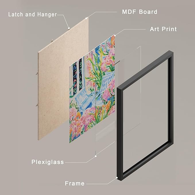 SIGNWIN Framed Tropical and Floral Bright Botanical Preppy Room Decor Pink Decor Digital Art Modern Art Decorative Multicolor Scenic for Bedroom - 12"x16"x4 Black