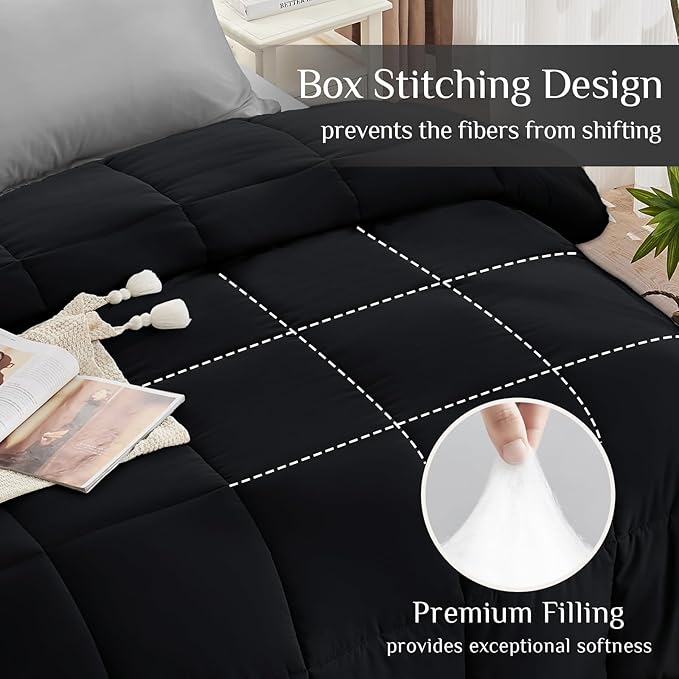 JOLLYVOGUE King Comforter Set, Ultra-Soft Bed in a Bag King Size 7 Pieces, Oeko-TEX Certified Bedding Set with Down Alternative Comforter, Sheets, Pillowcases & Shams, Black & Light Grey