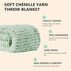 L'AGRATY Chunky Knit Blanket Throw: 50''x60'' Chenille Chunky Knitted Throw Blanket for Bed Couch - Handmade Thick Big Cable Knit Blanket - Large Crochet Rope Blanket for Home Decor(Milky Green)