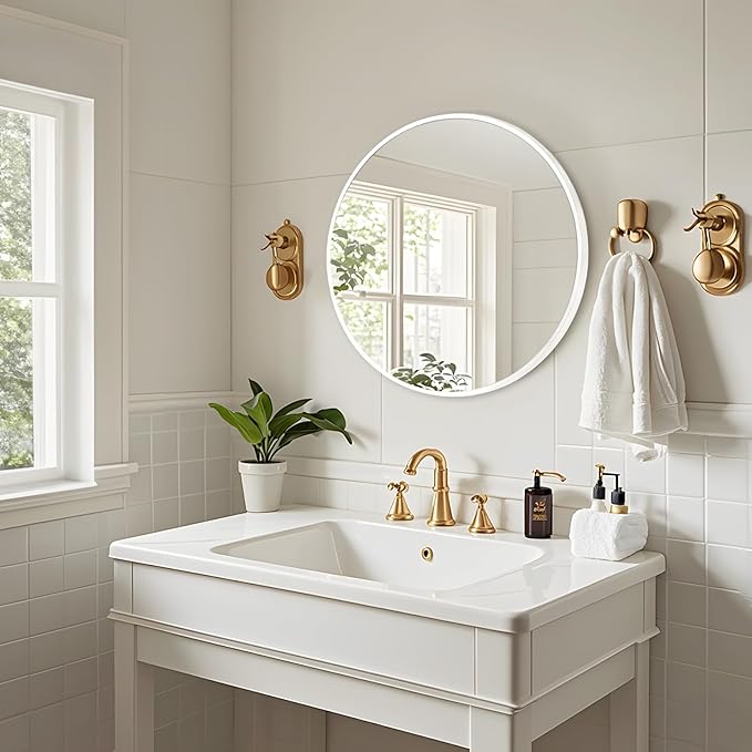 Fabuday White Round Mirror for Wall 20 inch - Circle Mirror for Bathroom, Entryway, Living Room, Hallway, Bedroom Decor, Small Matte Frame Mirrors