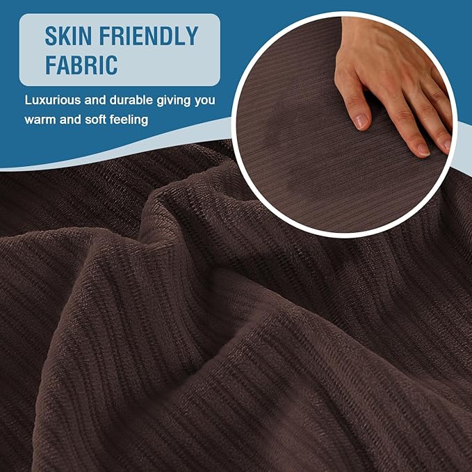 H.VERSAILTEX Velvet Stretch Couch Cushion Cover Plush Cushion Slipcover for Chair Loveseat Sofa Cushion Furniture Protector Seat Cushion Sofa Cover (3 Piece Sofa Cushion Covers, Brown Striped)