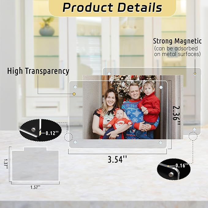 6 Pack Acrylic Magnetic Picture Frames 2x3, Refrigerator and Desktop Photo Frames Combine, Vertical and Horizontal Clear Display Compatible with Fujifilm Instax Mini for Fridge/Table/Locker