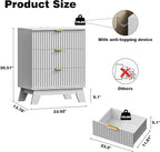 Fluted Nightstand with Charging Station, 24" Wide Bedside Table with 3 Large Storage Drawers, Modern Wood Side Table Night Stand, End Table Small Dresser for Bedroom, Living Room, Dorm, White