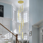 Modern Adjustable Height Pendant Light Fixture Gold 288W LED Pendant Lights 16 Rings Rectangular Chandelier Staircase Large Chandelier Lobby Living Room Foyer High Ceiling Chandeliers