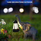 Solar Garden Statue Lights Elephants Figurine with Solar Lantern, Outdoor Yard Decorations for Patio Porch Home, Christmas Elephant Gifts for Women - Unique Housewarming Gifts