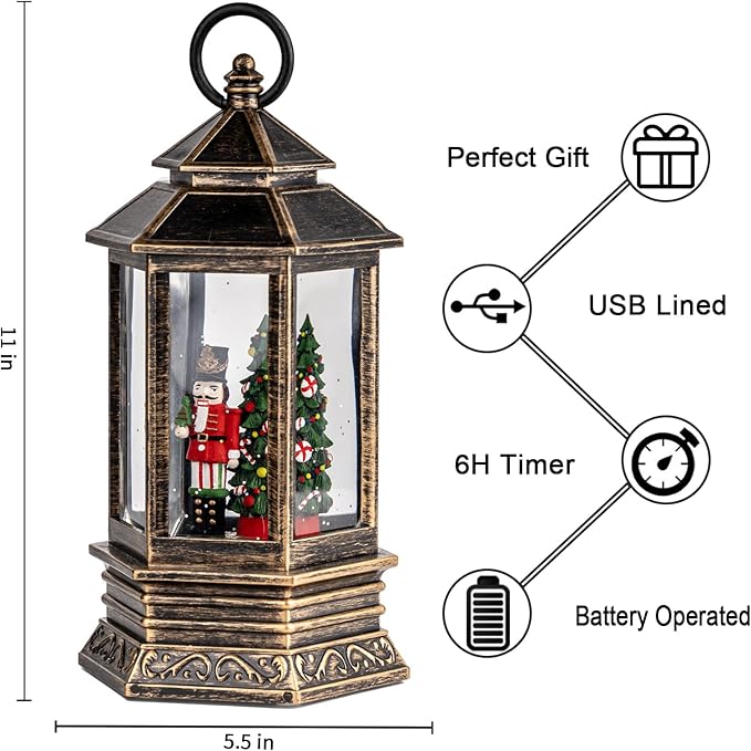 Musical Christmas Snow Globe Lantern Lighted Nutcracker Suite Scene Christmas Tree Water Lantern with Swirling Glitter Decoration