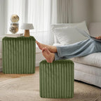 Modern Square Ottoman 2Pcs, Vertical Channel Tufted Foot Stool Ottoman, Velvet Upholstered Vanity Stool for Makeup, Bedroom, Living Room, Dark Green