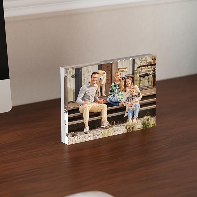 3.5x5 Acrylic Picture Frame 3 Pack, Clear Freestanding Double Sided Frameless Magnetic Photo Frames, Desktop Display Decor Gift
