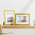 Vittanly 6x8 Picture Frames Set of 9, Shatter Resistant Plexiglass, Display 4x6 Pictures with Mat or 6x8 without Mat, Photo Frames for Wall or Tabletop, Engineered Wood, Gold