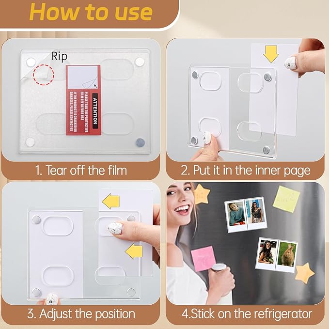 6Pack Magnetic Refrigerator Picture Frames fit 2PCS Mini 2x3 Pictures Collage, Acrylic Photo Frame Compatible with Fujifilm Instax Polaroid Mini for Home Office Fridge/Locker (Clear, 2x3*2 Picture)