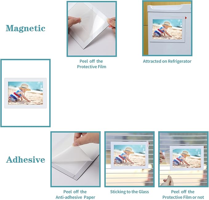 CRUGLA 12 Packs 4x6 Magnetic Picture Frames for Refrigerator， White Peel and Stick Frame Bulk, 4 by 6 Photo Holders for Fridge Dishwasher Whiteboard