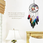 7 Chakras Black Dream Catchers Tree of Life Dream Catcher Rainbow Feather Dreamcatcher Wall Decor with Healing Crystal & Fluorite Wall Art Hanging for Bedroom Home Decor Bless Gift Wedding Garden