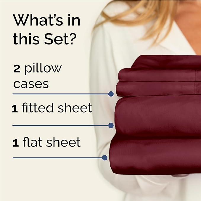 Twin XL Sheets Set 4 Piece - Includes 2 Pillowcases - Bed Sheets Twin XL Size - Soft Hotel Luxury Bedding - Cooling, Comfy & Breathable - 1 Flat & 1 Fitted & 2 Pillowcases w/ Deep Pockets - Burgundy