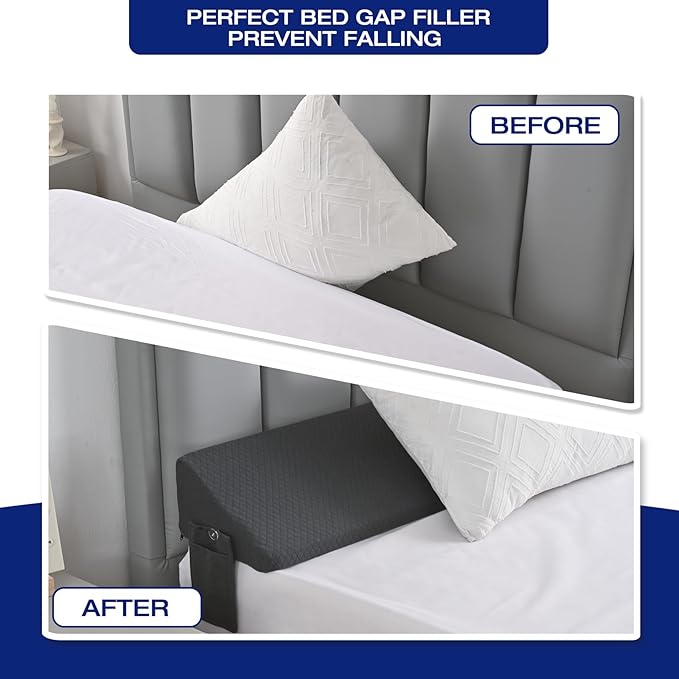 King Size Wedge Pillow for Headboard Gap Filler Nora Pillow Wedge Long Wedge Pillow for King Size Bed Gap(0-8") Between Mattress and Headboard Grey 76"x10"x6"