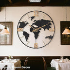 22 Inch Large Wall Clock,Modern Decorative Big World Map with Vintage Gold Arabic Numeral Extra Giant Metal Oversized Wall Clocks for Living Room,Office,Kitchen,Dining Room,Bedroom