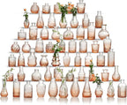 Glass Bud Vase Set of 60 - Small Vases for Flowers in Bulk - Assorted Vintage Crystal Vases for Flowers, Table Centerpieces (Amber, 60 Pcs)
