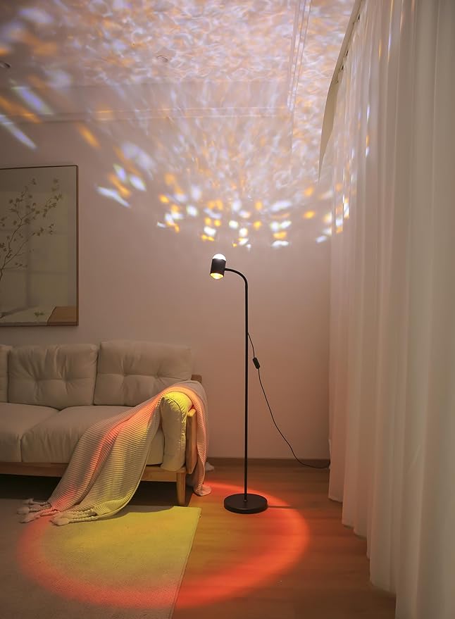 Sunset projection lamp, dual head sunset lamp with water ripple vertical Floor light, replaceable filter 360 ° rotating LED Atmosphere lights 3 color color changing living room sunset floor lamp