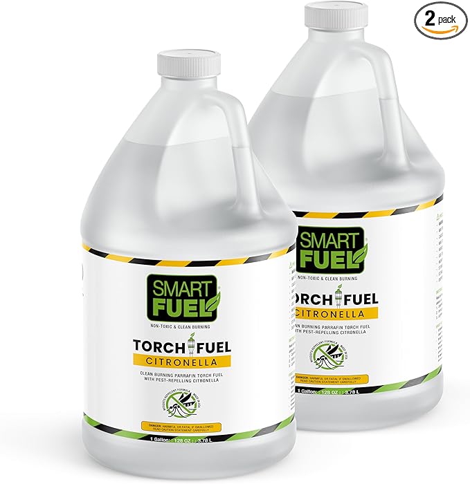 Smart Fuel Citronella Torch Fuel - Clean Burning, Biodegradable Formula with Extended Burn Time, Ideal for Oil Lamp, Tiki Torches for Outside Gatherings – 1 Gallon, Pack of 2
