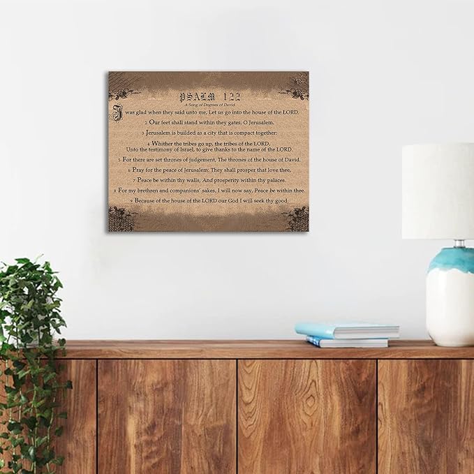 Christian Canvas Wall Decor Psalm 122 Framed Wall Decoration Inspirational Wall Decor for Home Office