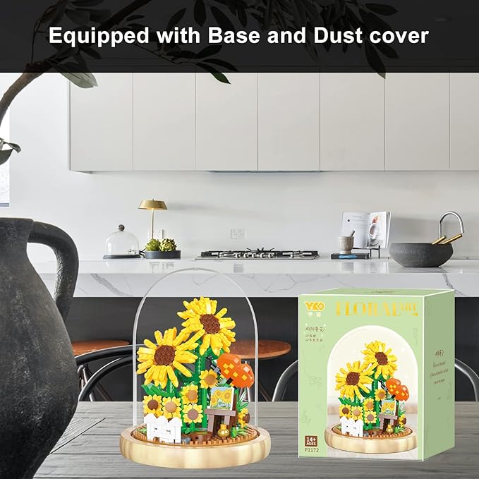Sunflower Flower Bouquet Building Toy Mini Bricks Flowers Set Adult Botanical Collection Friends Set DIY Plants Bonsai Tree Valentine's Christmas New Year Birthday for Women