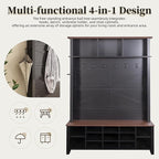 Ball & Cast 4-in-1 Hall Tree with 6 Hooks,Walnut Entryway Bench with Adjustable Shelves,Rustic Shoe Organizer with 16 Open Compartments,for Mudroom,Living Room,Hallway,Black